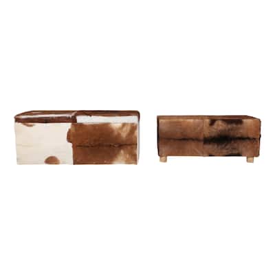 Leather Ottomans Footrests Finish Boho Style (Set of 2) - 21" Ivory
