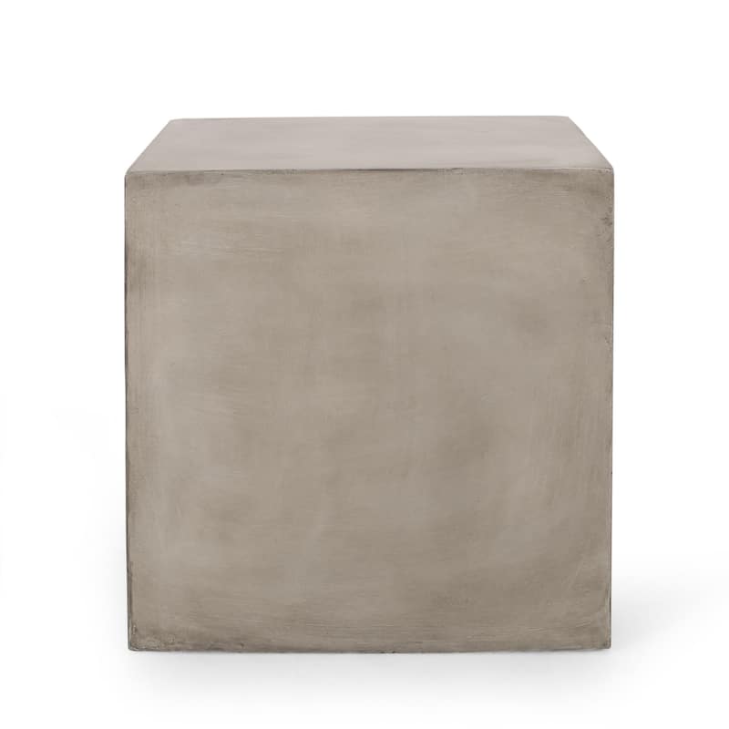 Ebec Outdoor Side Table, Modern Cube Light Gray Faux Concrete, 22 Inch
