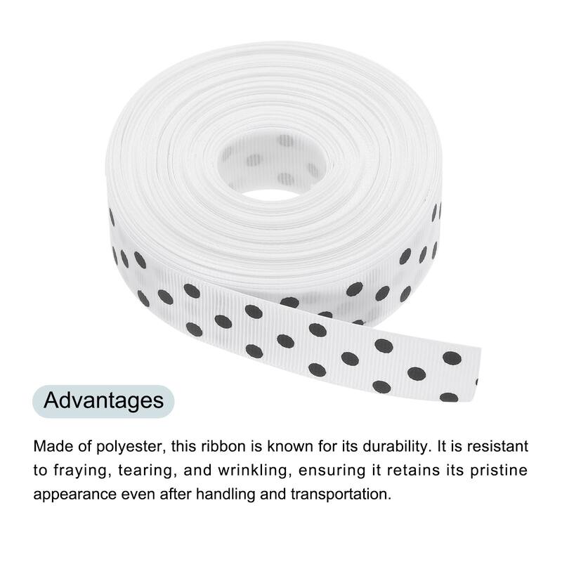 Grosgrain Ribbons White with Black Dots Ribbon Decoration - 25 Yardx1 Inch