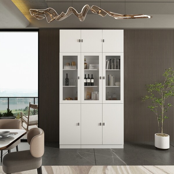 78.9"Large Kitchen Hutch Cabinet Kitchen Pantry Cabinet Bookcase Glass ...