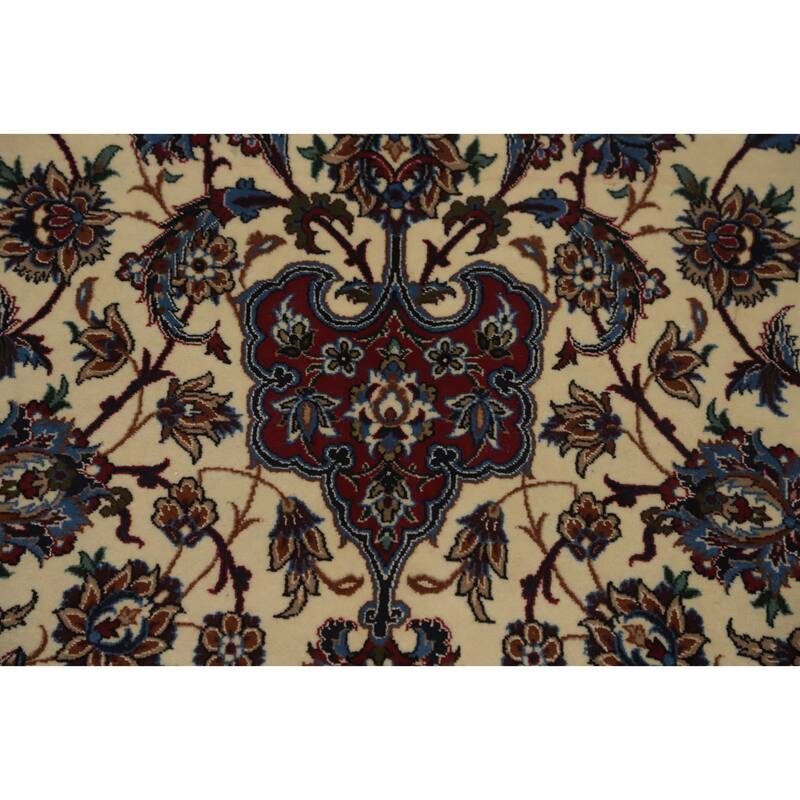 Hand Knotted Oriental 100% Kork Wool Carpet Traditional Floral Beige & Ivories Isfahan Area Rug - 10' 7'' X 6' 7''