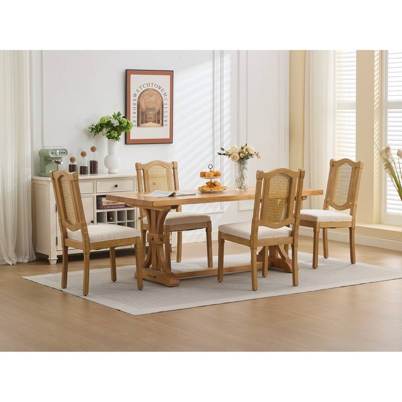 Roomfitters French Country Dining Chairs Set of 2 with Rattan Back and Upholstered Seat, Farmhouse Wood Side Chairs