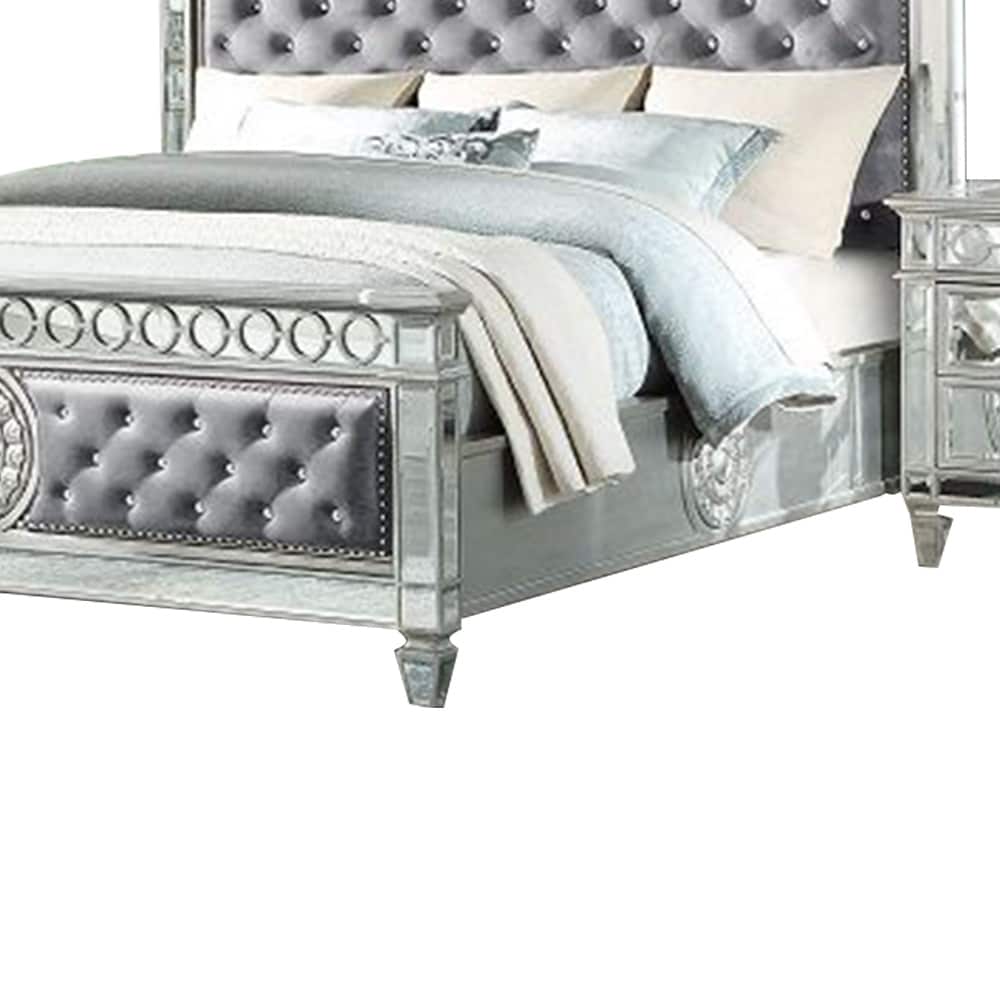 Acme Varian QUEEN BED Gray Velvet & Mirrored - Bed Bath & Beyond