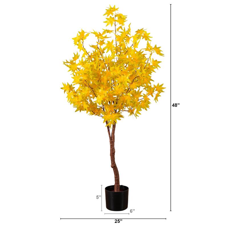 Pre-Lit Fall Harvest Yellow Maple Artificial Tree - 4' - Warm White LED Lights