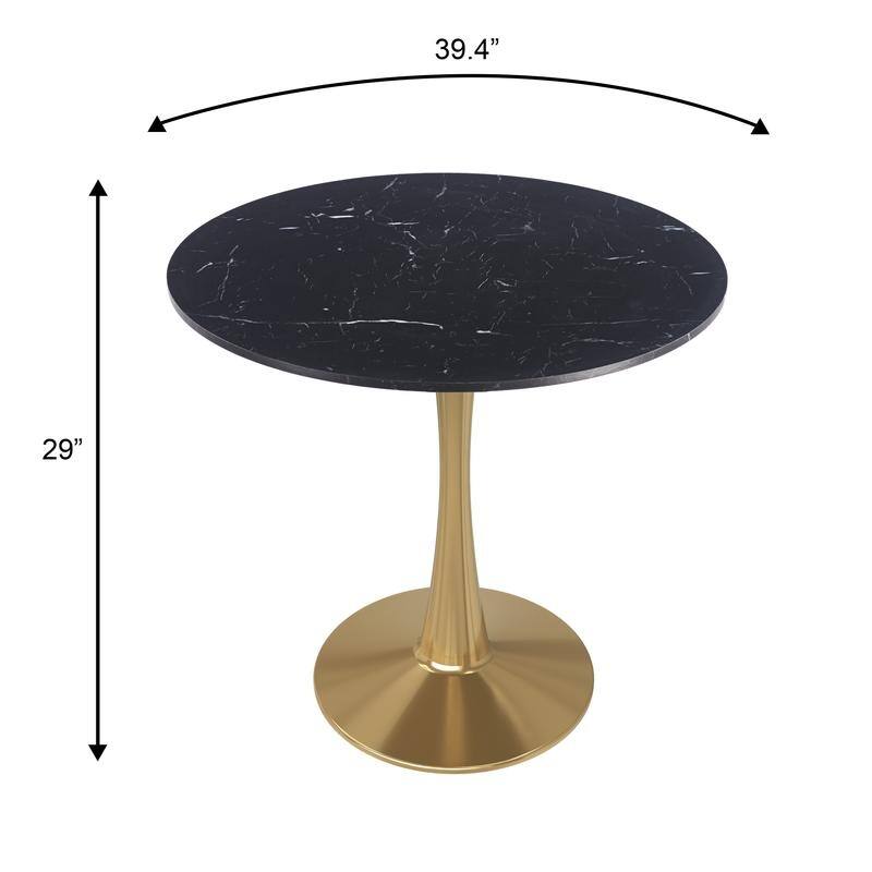 Bristol Minimalist Modern Round Dining Table with Solid Wood Top and Accent Gold Stainless Steel Base for Home or Kitchen