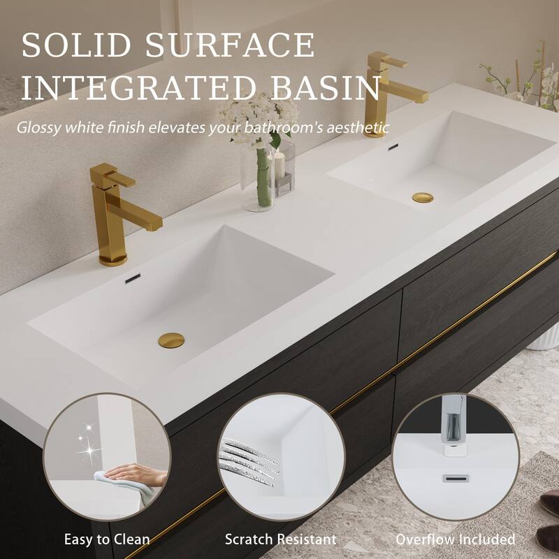 Wall-Mounted Bathroom Vanity with White Stone Resin Top