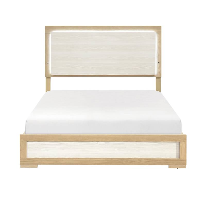 Full Size Wooden Panel Bed with LED Headboard and Two-Tone Finish