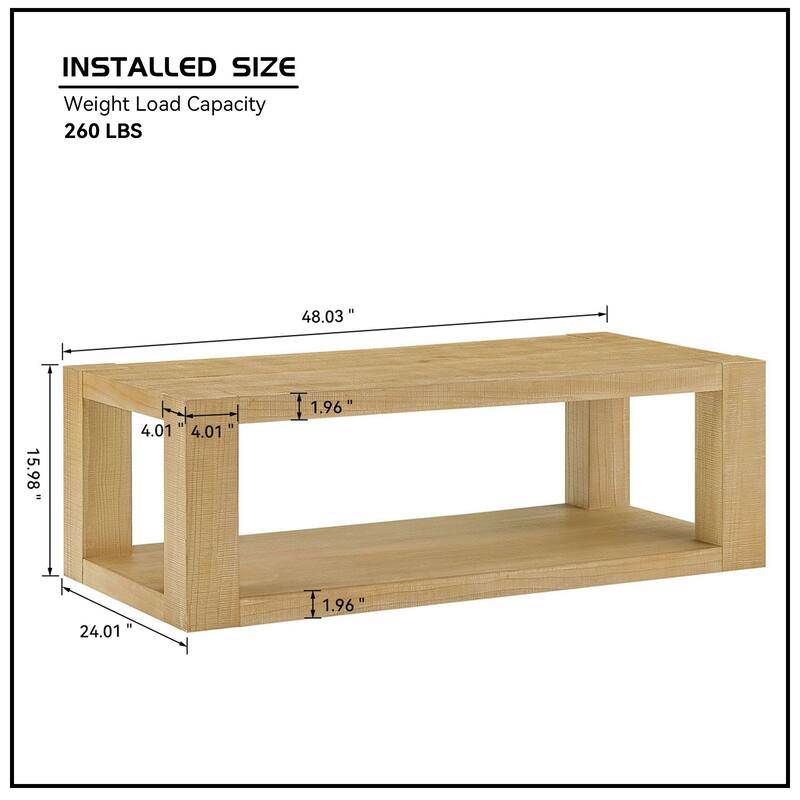 Modern Design 48 Inch Rectangular Coffee Table, 2-Tier MDF Rectangle Coffee Table for Living Room, Office