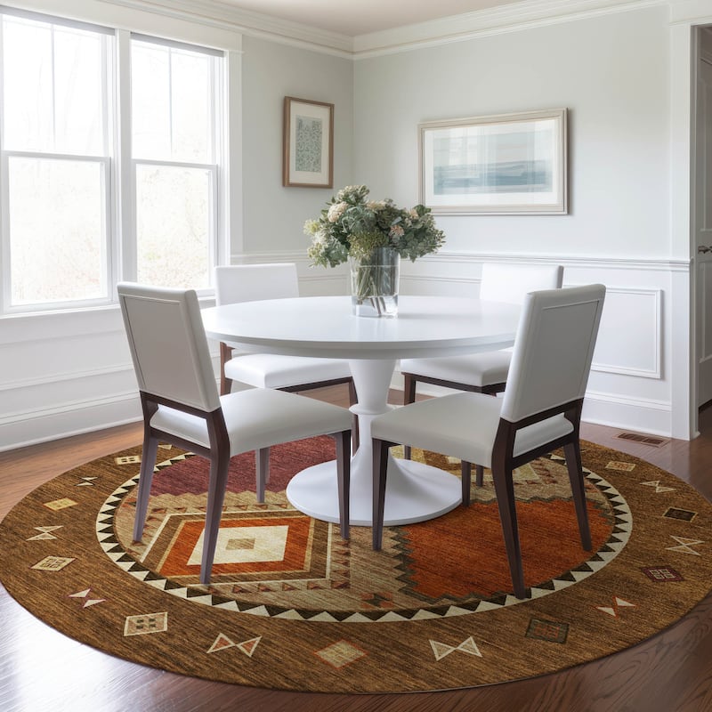 Premium Washable Super Soft Boho Tribal Mayfield Rug - Brown - 8' x 8' - Round