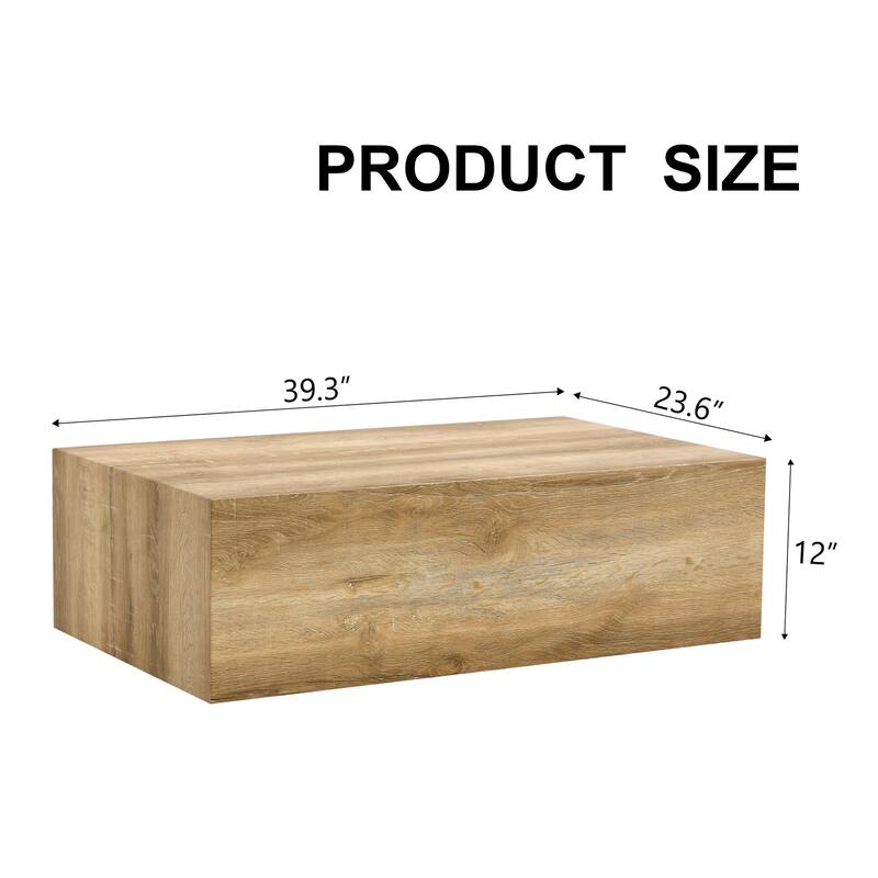 Modern Rectangular Coffee Table with Solid Base, Wooden Center Table with Imitation Marble Texture for Living Room