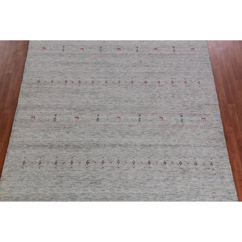 Hand Knotted Oriental 100% Wool Carpet Tribal Tribal Greys & Charcoal Gabbeh Area Rug - 9' 10'' X 8' 3''