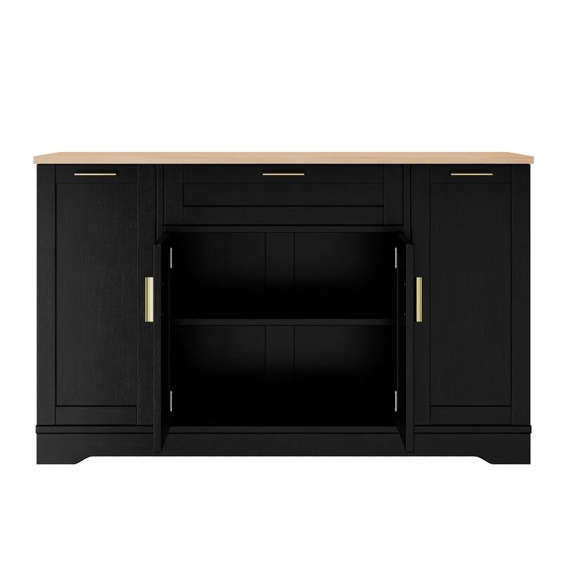 Modern Sideboard Kitchen Island with Drawer & Pull-Out Rack, Buffet Cabinet Storage Cabinet for Dining Room & Entryway