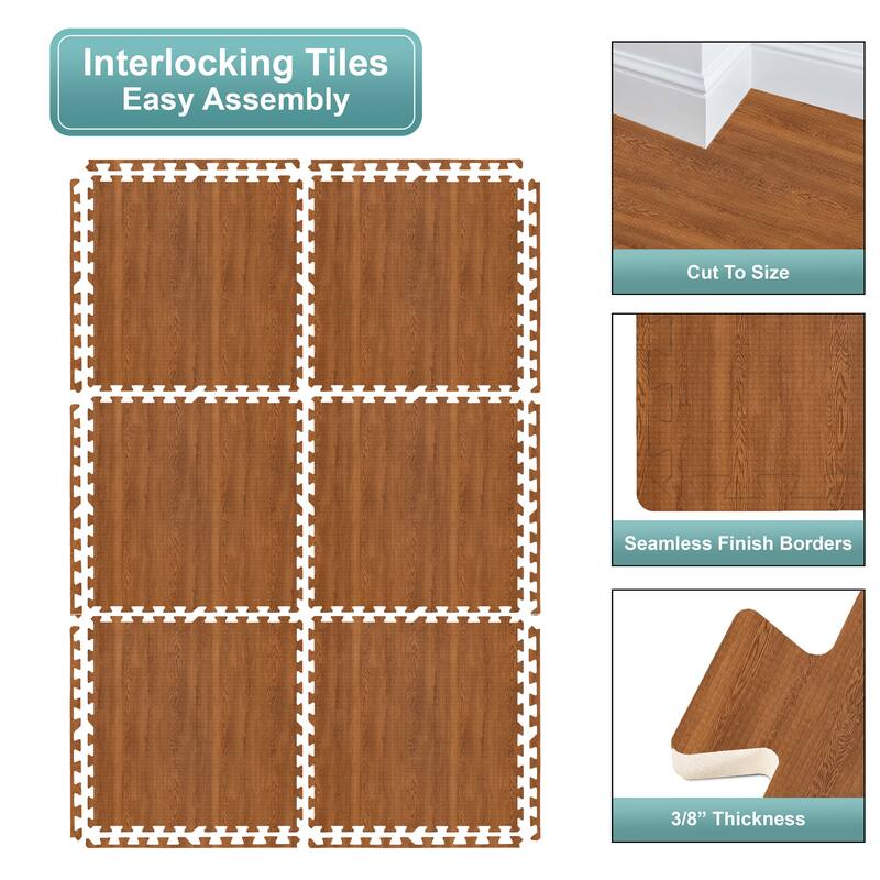 Sorbus 80 Sq. Ft. Wood Grain Floor Tiles Foam Mat EVA Interlocking Mats Tile 3/8-Inch-Thick Wood Puzzle Exercise Mats.