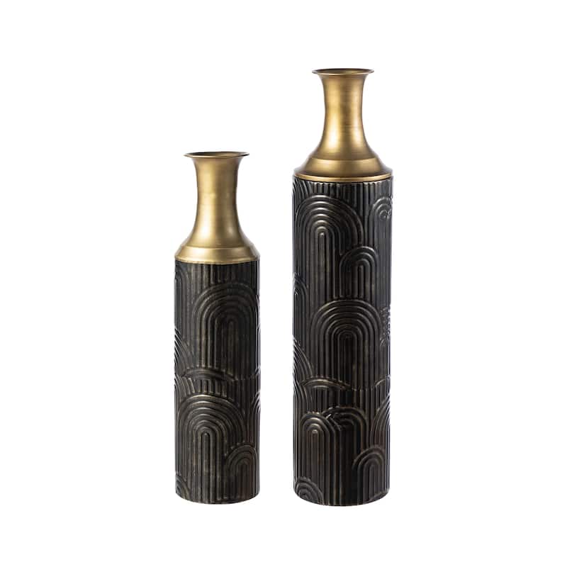 Glitzhome Set of 2 Modern White Black and Gold Metal Floor Vases Fall Thanksgiving Gifts