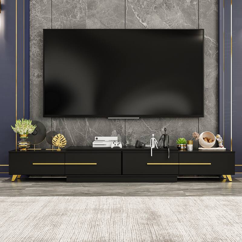 Large Entertainment Stand for TV Up to 55-85 Inch, French White/Black
