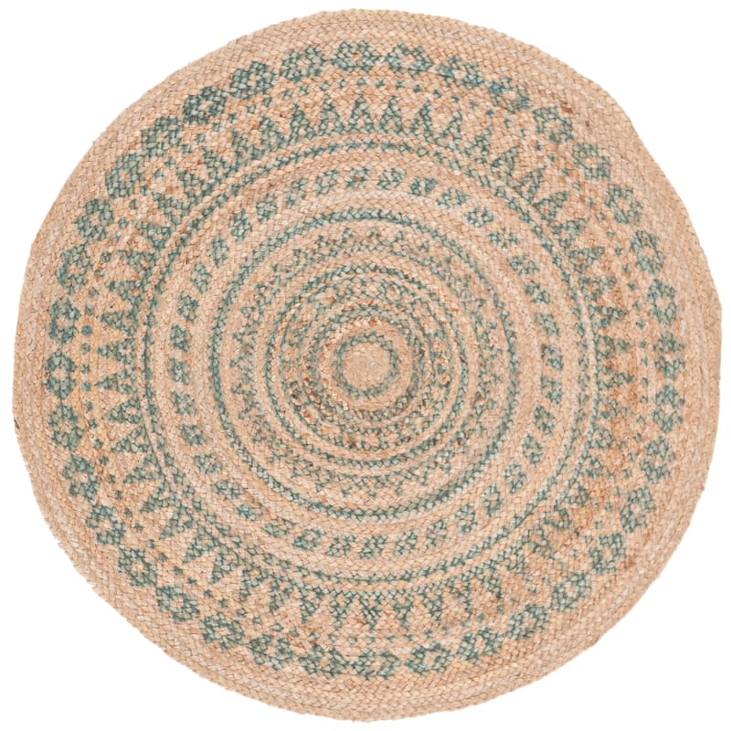 SAFAVIEH Handmade Natural Fiber Valentien Casual Jute Rug - 3' Round - Aqua/Natural