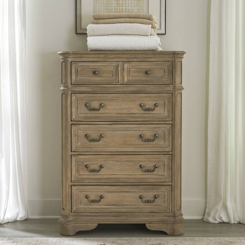 Liberty Furniture Magnolia Manor Upholstered Bed, Dresser & Mirror, Chest, Night Stand -California King, King or Queen