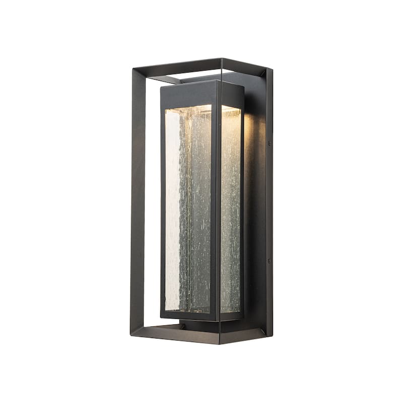 18" Outdoor LED Wall Sconce with Seeded Glass - Black