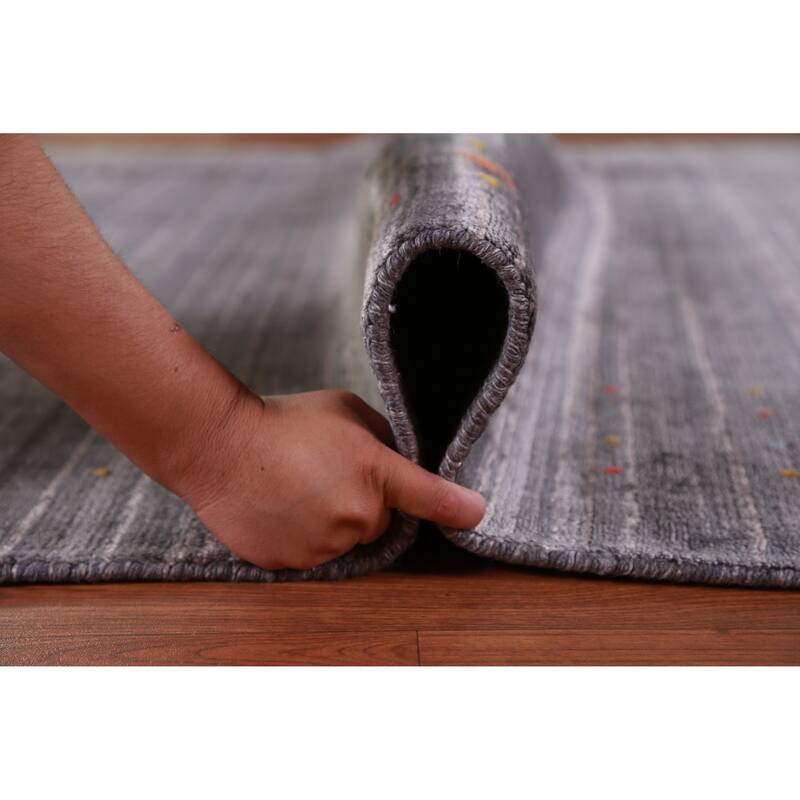 Hand Knotted Oriental 100% Wool Carpet Tribal Tribal Greys & Charcoal Gabbeh Area Rug - 10' 0'' X 7' 10''