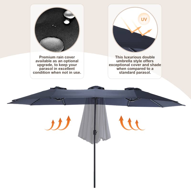 HOMEFUN 14.8 Ft Double Sided Outdoor Umbrella Rectangular Large with Crank
