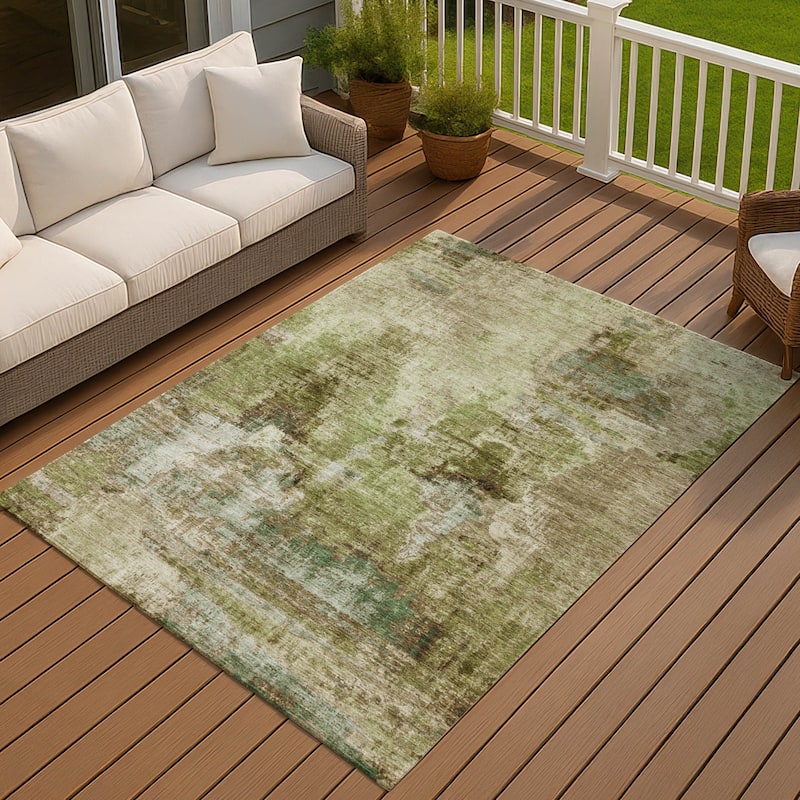 Machine Washable Indoor/ Outdoor Abstact Contemporary Chantille Rug - Aloe - 3' x 5'