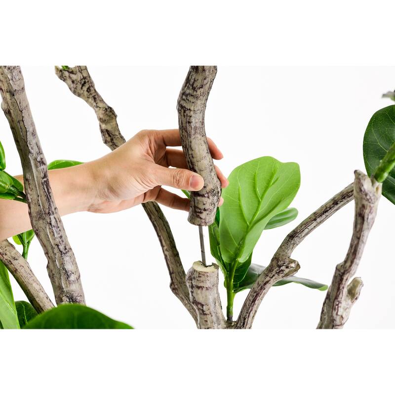 Artificial Fiddle Leaf Fig Tree - 2 Variants (4ft/5.75ft), Faux Green Plant in Black Plastic Pot, Indoor Low-Maintenance Decor