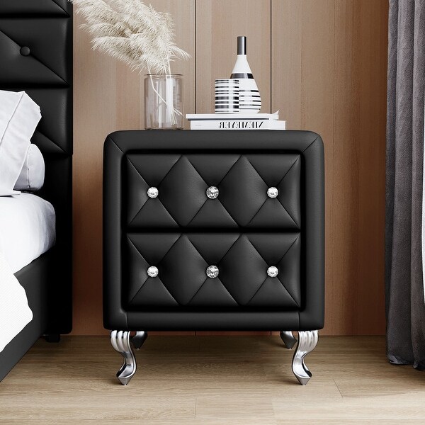 Black sales leather nightstand