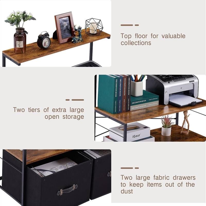 Javlergo 2-Drawer Lateral File Cabinet, Mobile Printer Stand with Open Storage Shelf for Home Office