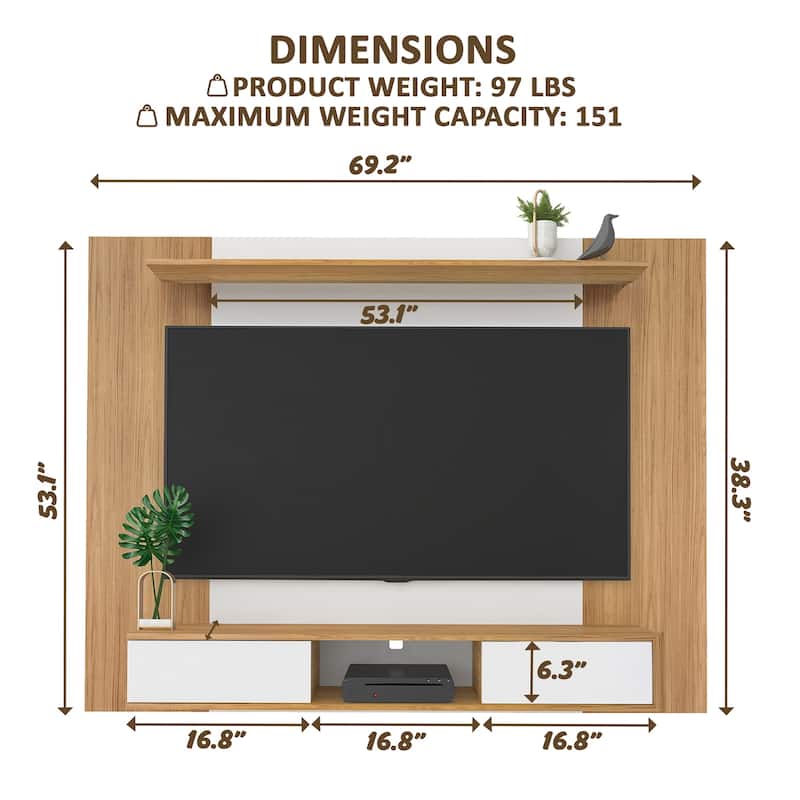 Wall-Mounted Entertainment Center with Multiple Storage Options for TVs up to 70 Inches