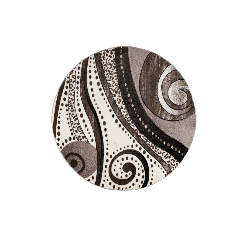 Rhodes Collection Abstract Swirl Area Rug - 7'11'' Round - Brown
