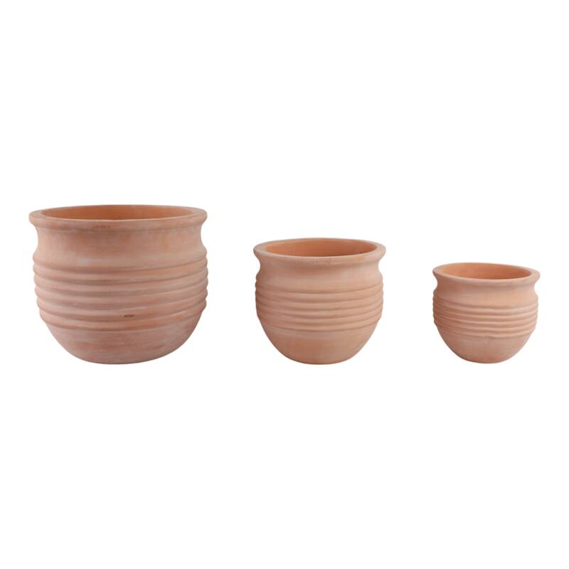 Pottery Planter Ribbed Crafted Durable Earthenware Material (Set of 3) - 15" x 15" x 13"