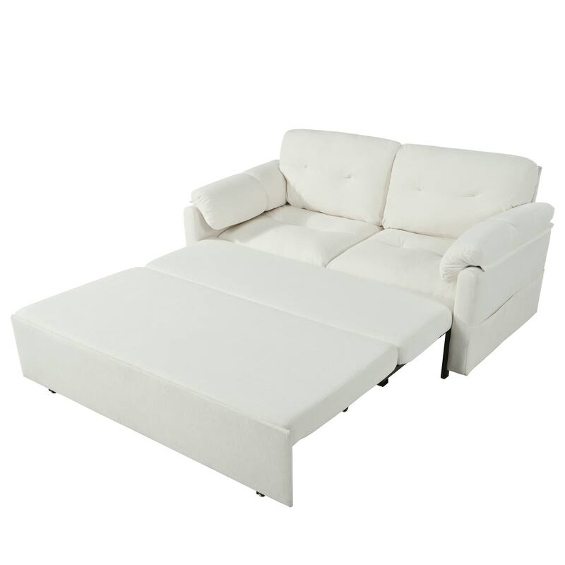 Convertible Pull Out Sofa Bed, Multi-Functional Chenille Loveseat Sofa, Casual Sofa with Thicked Cushions & Side Pocket