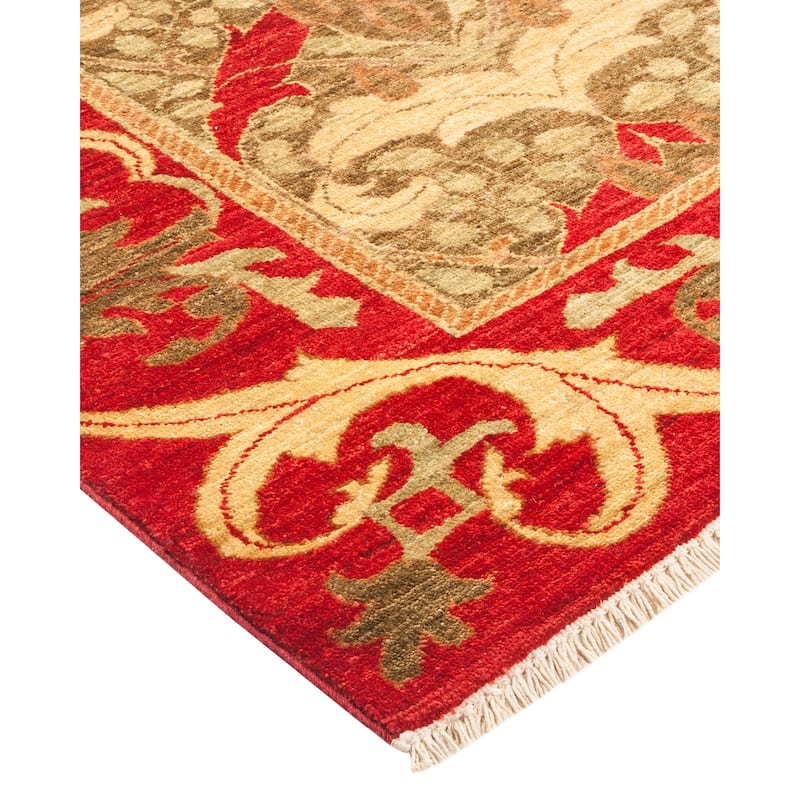 Overton Hand Knotted Wool Vintage Inspired Modern Contemporary Arts & Crafts Red Area Rug - 5' 10" x 8' 8"