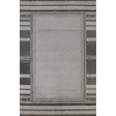 Solid Gray Gabbeh Indian Area Rug Handmade Wool Carpet - 5'3" x 7'7"