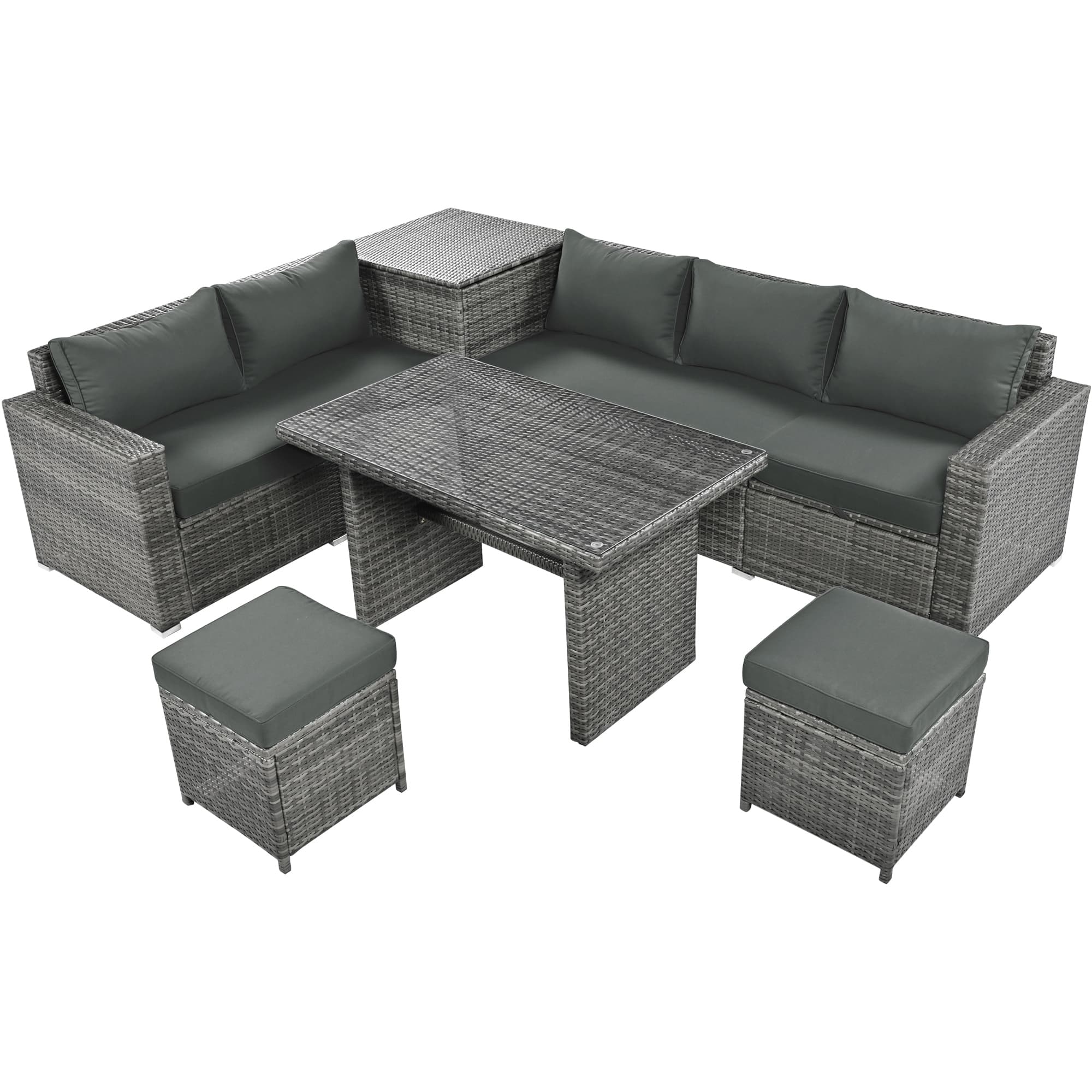 6Piece Outdoor Rattan Sofa Set with Adjustable Seat, Storage Box