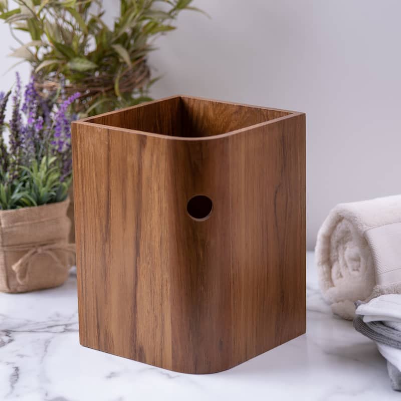 Designer Genuine Teak Waste Basket - 11" X 8" X 8"