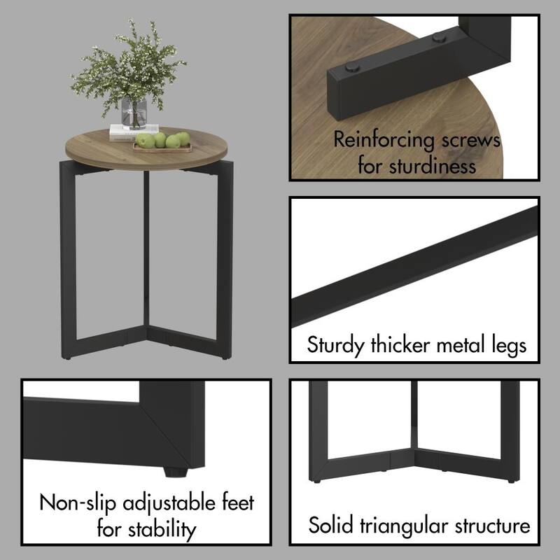 19.68''H Rustic Accent Round Side Table with Sturdy Metal Frame for Living Room