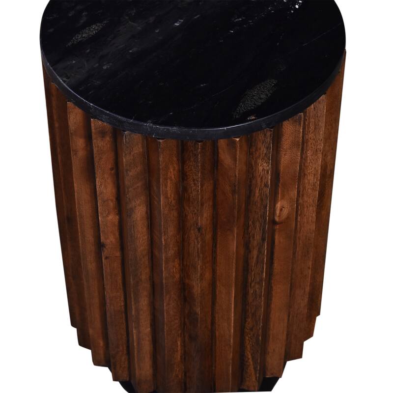 12 In. Round Modern End Table with Modern Top, Living Room Sofa Side Table, Black/Brown