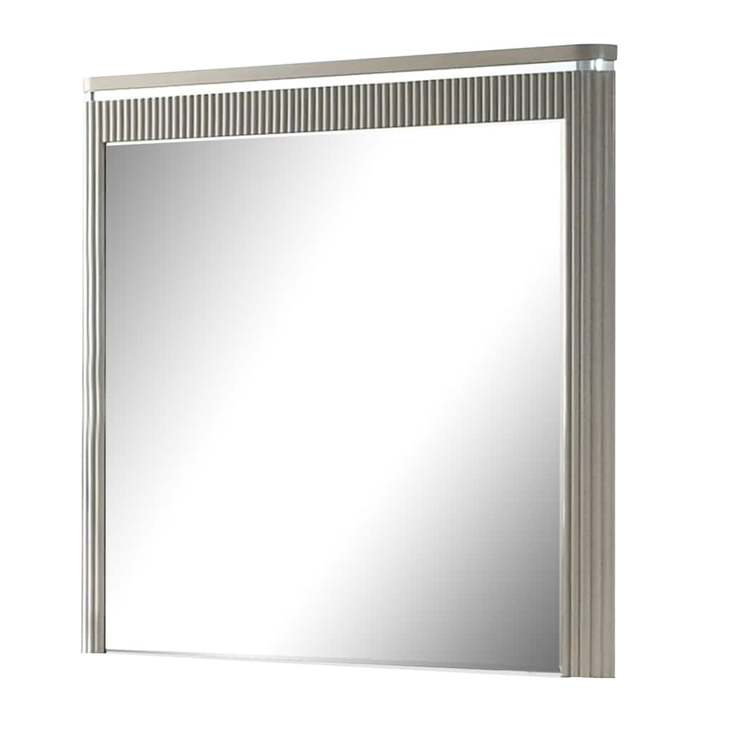 Gema Dresser Mirror, 38 Inch Light Gray Wood, Reeded Design, Silver Accents - Grey
