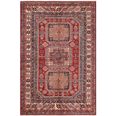 Rustic Super Kazak Zara Red/Beige Hand Knotted Wool Rug - 4'9'' x 6'5''