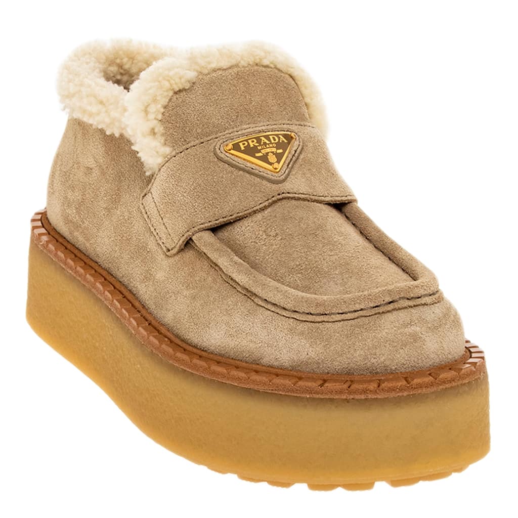 Prada Suede Loafers with Shearling