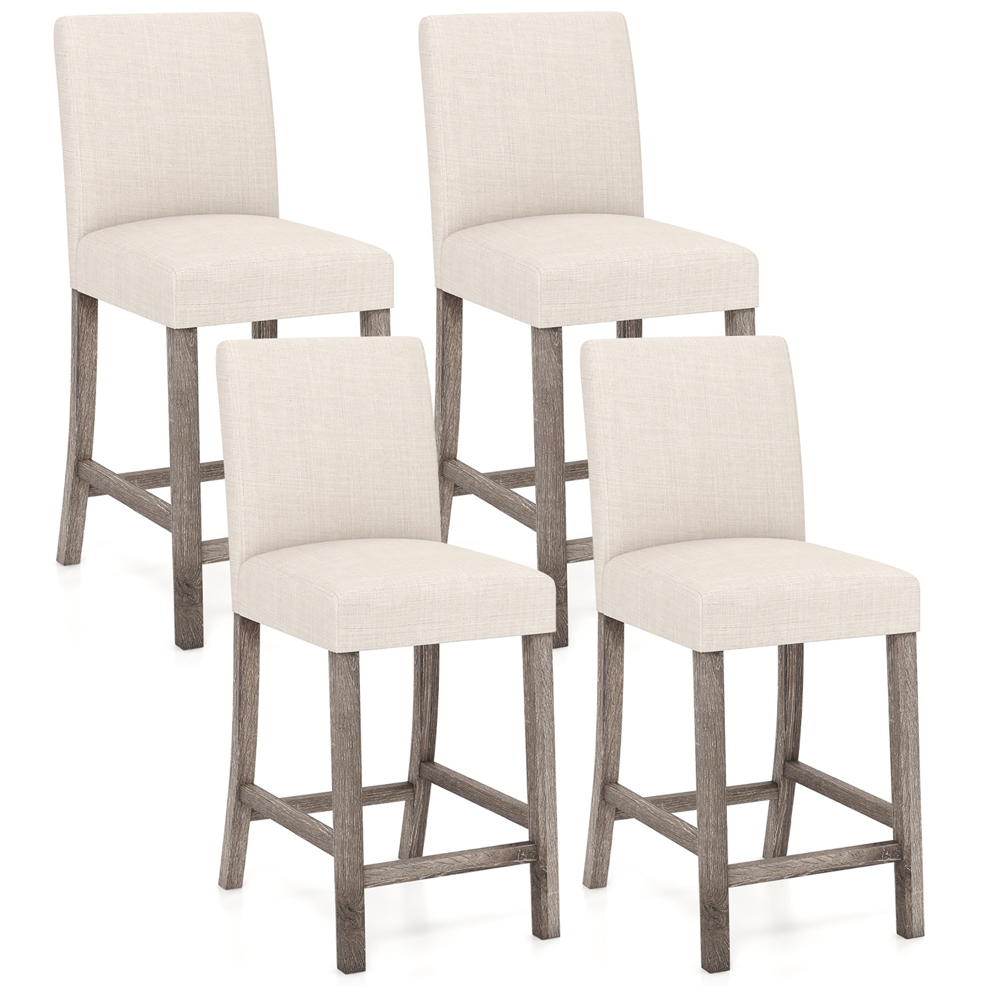 Gymax 4PCS 24.5'' Counter Height Bar Stools Modern Fabric Upholstered