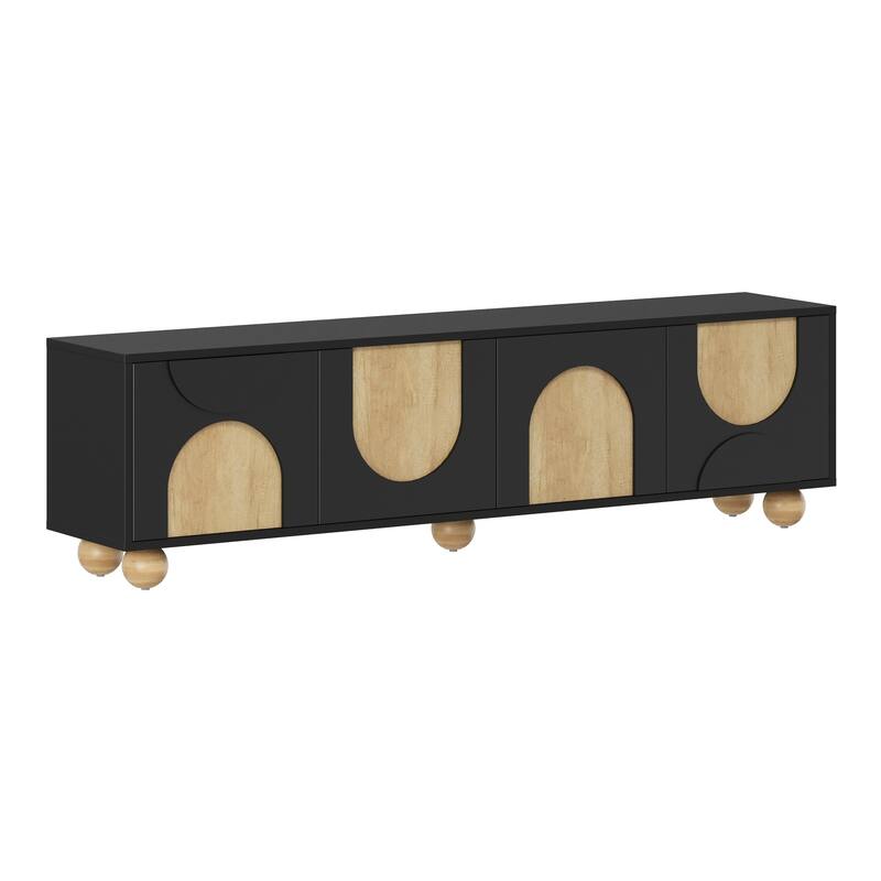 Rustic Cream TV Stand for 75" Screens - Farmhouse Media Console with Cable Management & Safety Rebound, Solid Wood Legs .