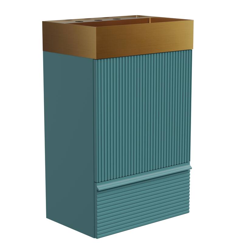 20" Striped Bathroom Vanity with Integrated Brushed Gold Stainless Steel Bathroom Sink, One-Piece Metal Basin without Faucet