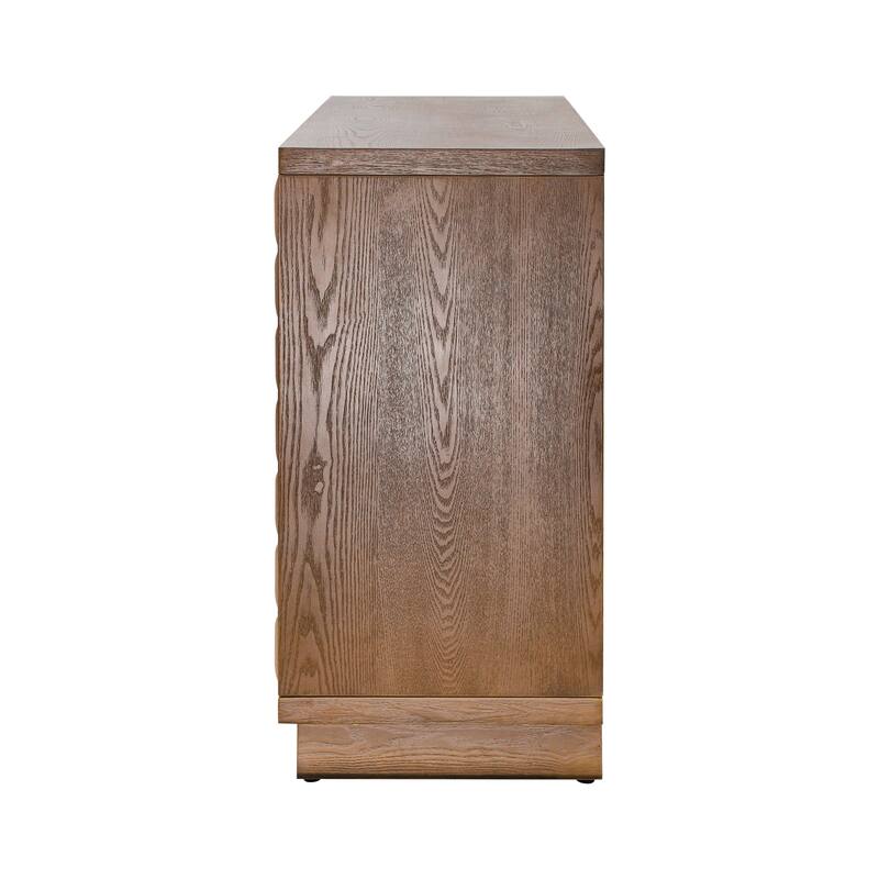 4-Door Wooden Storage Cabinet, Buffet Cabient with 3D Geometric Doors & Metal Trim, , Coffee Bar Table with Adjustable Shelf