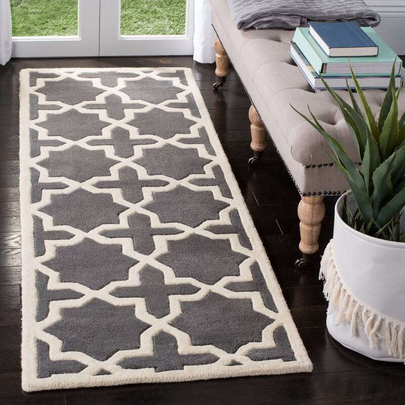 SAFAVIEH Handmade Chatham Begie Modern Moroccan Wool Rug - 2'3" x 11' Runner - Dark Grey/Ivory