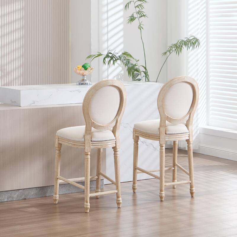 Set of 2 French Country Dining Chairs, Upholstered with Round Back Design