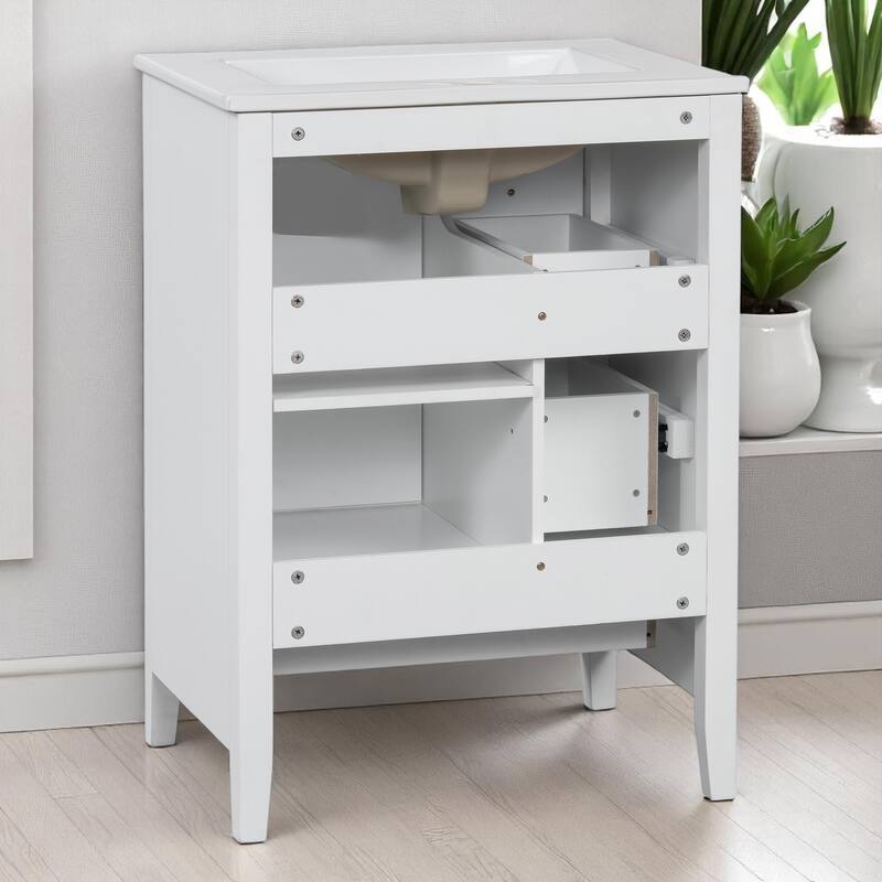 24" Bathroom Vanity with Sink, Adjustable Shelf, 3 Drawers, and Glossy White Finish - Freestanding MDF Cabinet,Storage Organizer