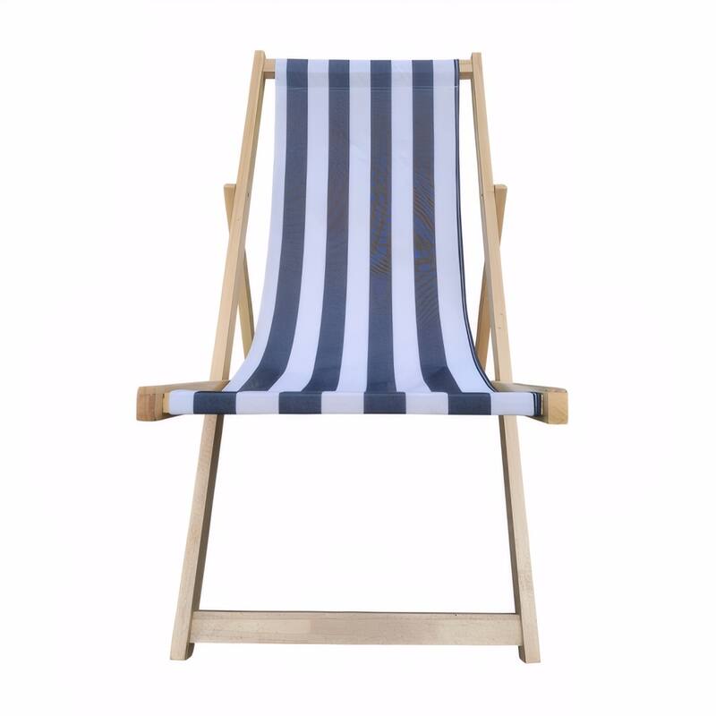 Outdoor Populus Wood Sling Chair Adjustable Backrest Durable Fabric Beach Patio Garden - 24” (W) x 40” (L) x 34” (H)