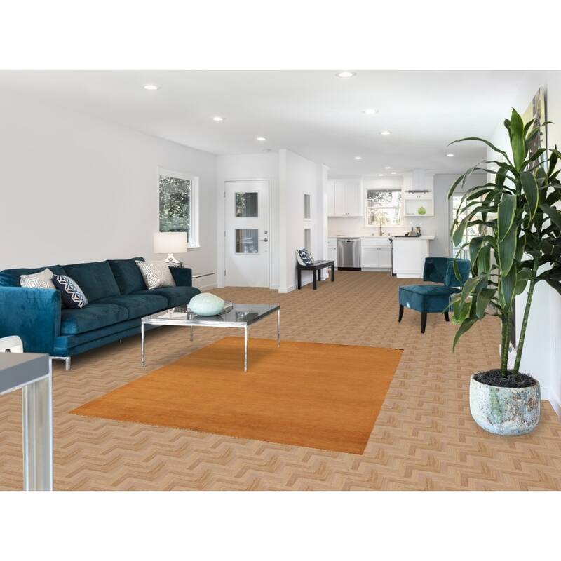 Modern Gabbeh Oriental Rug Handmade Solid Yellow Wool Carpet - 5'0" x 6'6"